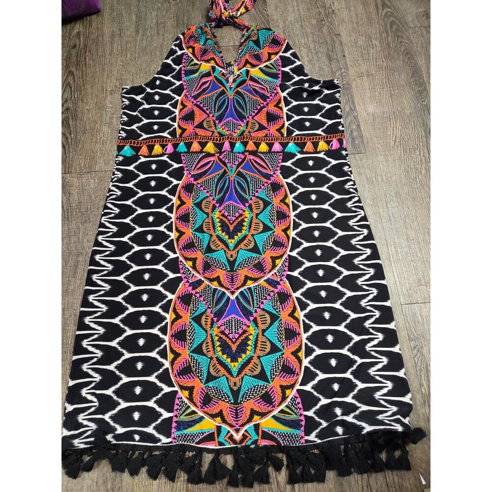 Trina Turk x Inc Halter Short Blouse Dress Artsy Multicolor Fringed Small - Picture 5 of 5